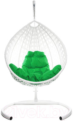 Кресло подвесное M-Group Капля Люкс / 11030104 (белый ротанг/зеленая подушка)