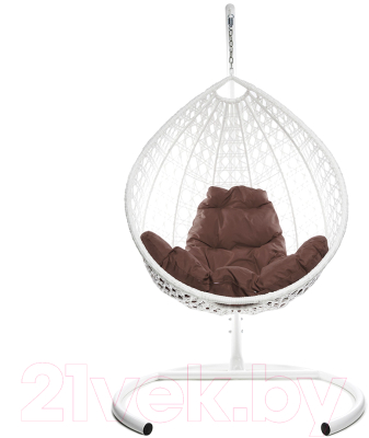 Кресло подвесное M-Group Капля Люкс / 11030105 (белый ротанг/коричневая подушка)
