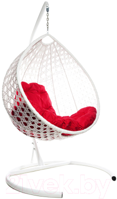 Кресло подвесное M-Group Капля Люкс / 11030106 (белый ротанг/красная подушка) - фото