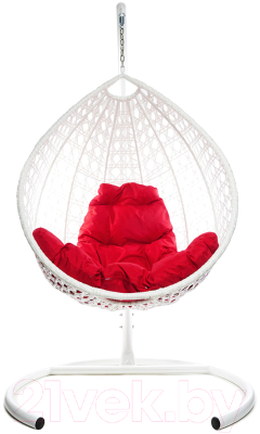 Кресло подвесное M-Group Капля Люкс / 11030106 (белый ротанг/красная подушка)