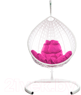 Кресло подвесное M-Group Капля Люкс / 11030108 (белый ротанг/розовая подушка)