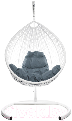 Кресло подвесное M-Group Капля Люкс / 11030109 (белый ротанг/серая подушка)