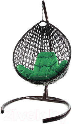 Кресло подвесное M-Group Капля Люкс / 11030204 (коричневый ротанг/зеленая подушка)
