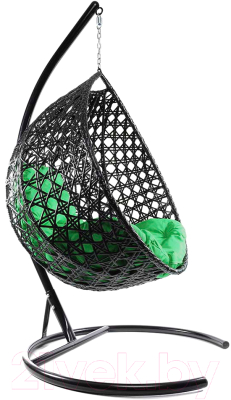 Кресло подвесное M-Group Капля Люкс / 11030404 (черный ротанг/зеленая подушка)