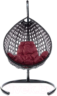 Кресло подвесное M-Group Капля Люкс / 11030402 (черный ротанг/бордовая подушка) - фото