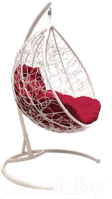 Кресло подвесное M-Group Капля / 11020102 (белый ротанг/бордовая подушка) - фото