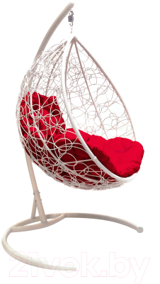 Кресло подвесное M-Group Капля / 11020106 (белый ротанг/красная подушка) - фото