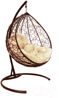 Кресло подвесное M-Group Капля / 11020201 (коричневый ротанг/бежевая подушка) - фото