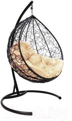 Кресло подвесное M-Group Капля / 11020401 (черный ротанг/бежевая подушка) - фото