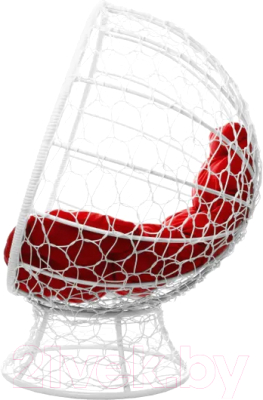 Кресло садовое M-Group Кокос на подставке / 11590106 (белый ротанг/красная подушка)