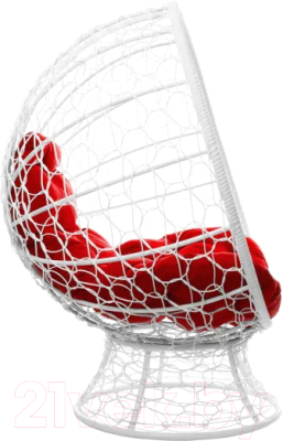 Кресло садовое M-Group Кокос на подставке / 11590106 (белый ротанг/красная подушка)