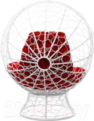 Кресло садовое M-Group Кокос на подставке / 11590106 (белый ротанг/красная подушка)