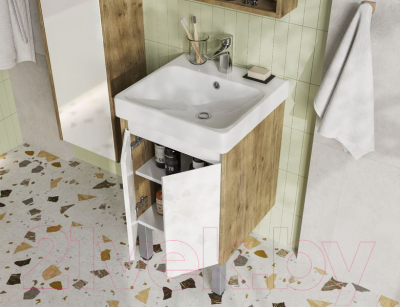 Тумба под умывальник Акватон Сканди Doors 45 / 1A278701SDZ90 (белый/дуб рустикальный)