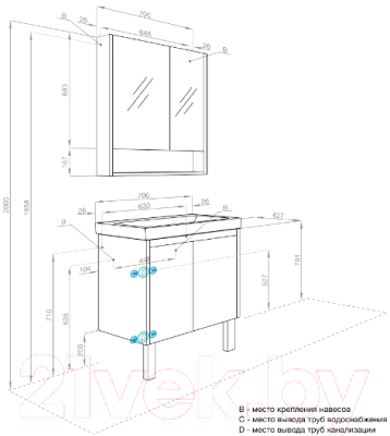 Тумба под умывальник Акватон Сканди Doors 70 / 1A278901SDB20