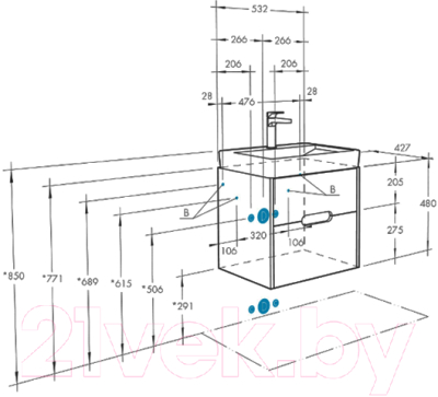 Тумба с умывальником Акватон Оливия 55 (1A2542K0OL010)