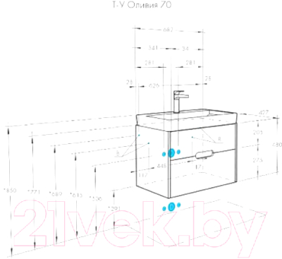 Тумба с умывальником Акватон Оливия 70 (1A2543K0OL010)