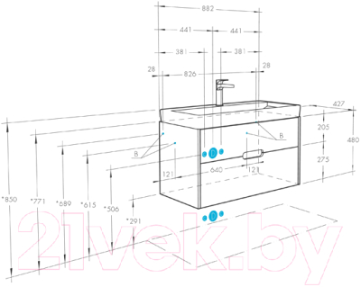 Тумба с умывальником Акватон Оливия 90 (1A2544K0OL010)