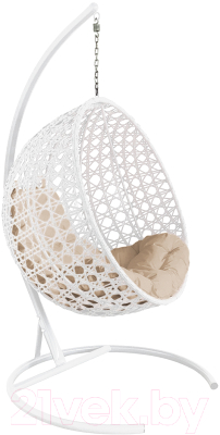 Кресло подвесное M-Group Круг Люкс / 11060101 (белый ротанг/бежевая подушка) - фото