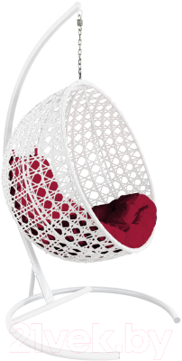 Кресло подвесное M-Group Круг Люкс / 11060102 (белый ротанг/бордовая подушка) - фото