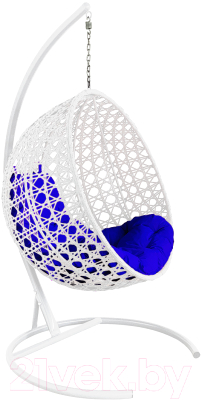 Кресло подвесное M-Group Круг Люкс / 11060110 (белый ротанг/синяя подушка) - фото
