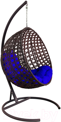 Кресло подвесное M-Group Круг Люкс / 11060210 (коричневый ротанг/синяя подушка) - фото