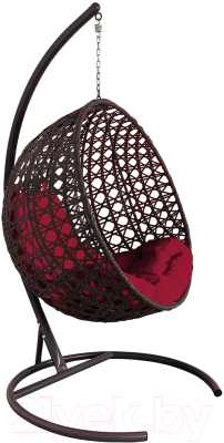 Кресло подвесное M-Group Круг Люкс / 11060202 (коричневый ротанг/бордовая подушка) - фото