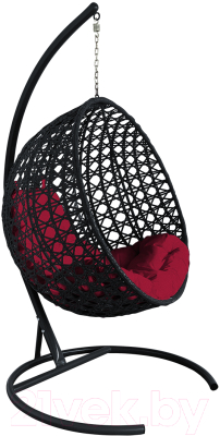 Кресло подвесное M-Group Круг Люкс / 11060402 (черный ротанг/бордовая подушка) - фото