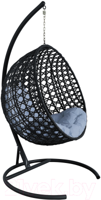 Кресло подвесное M-Group Круг Люкс / 11060409 (черный ротанг/серая подушка) - фото