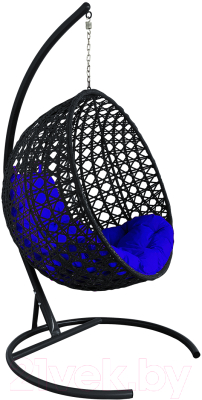 Кресло подвесное M-Group Круг Люкс / 11060410 (черный ротанг/синяя подушка) - фото