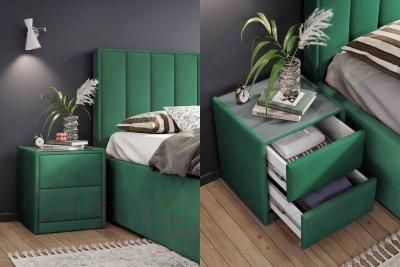 Прикроватная тумба Мебельград Аризона мягкая (мора зеленый)