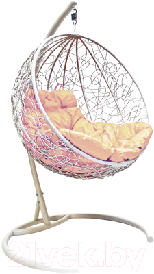 Кресло подвесное M-Group Круг / 11050101 (белый ротанг/бежевая подушка) - фото