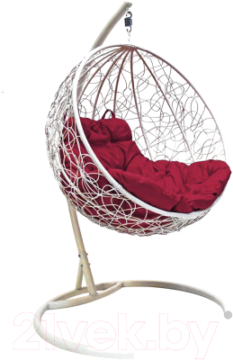 Кресло подвесное M-Group Круг / 11050102 (белый ротанг/бордовая подушка) - фото