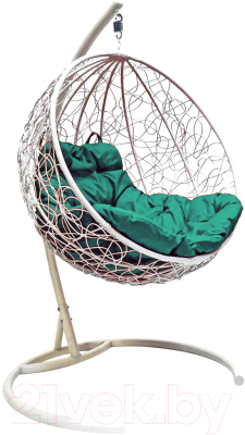 Кресло подвесное M-Group Круг / 11050104 (белый ротанг/зеленая подушка) - фото