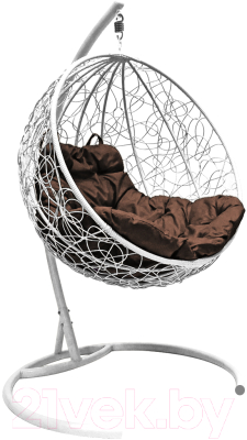 Кресло подвесное M-Group Круг / 11050105 (белый ротанг/коричневая подушка) - фото