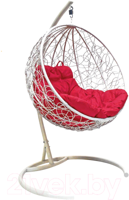 Кресло подвесное M-Group Круг / 11050106 (белый ротанг/красная подушка) - фото