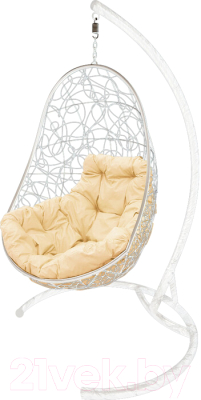 Кресло подвесное M-Group Овал / 11140101 (белый ротанг/бежевая подушка) - фото