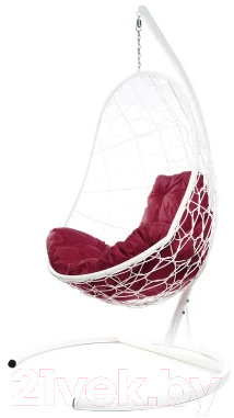Кресло подвесное M-Group Овал / 11140102 (белый ротанг/бордовая подушка) - фото