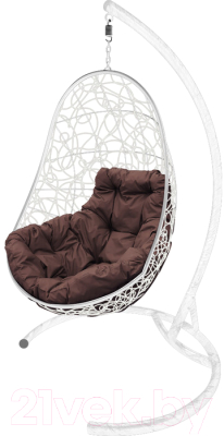 Кресло подвесное M-Group Овал / 11140105 (белый ротанг/коричневая подушка) - фото