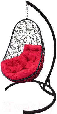 Кресло подвесное M-Group Овал / 11140406 (черный ротанг/красная подушка) - фото