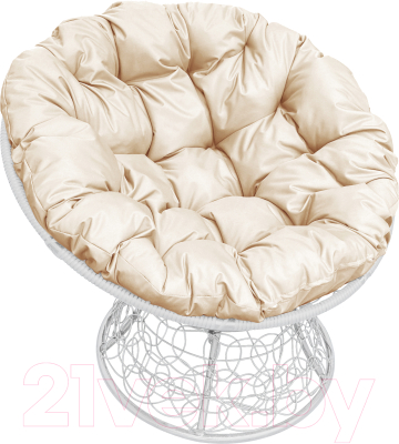 Кресло садовое M-Group Папасан 12020101 (белый ротанг/бежевая подушка) - фото
