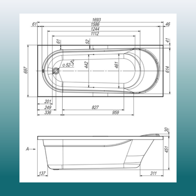 Ванна акриловая Ventospa Aqua 170x70 (с ножками и экраном)