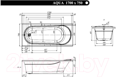 Ванна акриловая Ventospa Aqua 170x75 (с ножками и экраном)