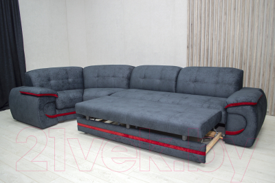 Диван угловой Петрамебель Браво правый (брабус 17 темно-серый велюр/красный велюр)