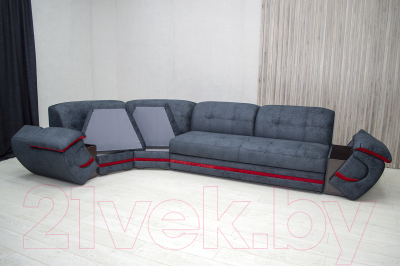 Диван угловой Петрамебель Браво правый (брабус 17 темно-серый велюр/красный велюр)