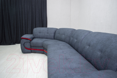 Диван угловой Петрамебель Браво правый (брабус 17 темно-серый велюр/красный велюр)