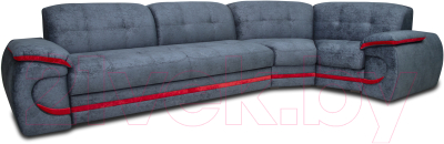 Диван угловой Петрамебель Браво левый (брабус 17 темно-серый велюр/красный велюр) - фото