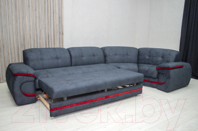 Диван угловой Петрамебель Браво левый (брабус 17 темно-серый велюр/красный велюр)