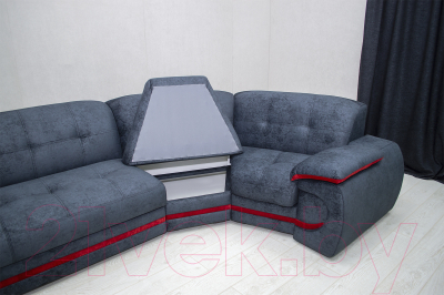 Диван угловой Петрамебель Браво левый (брабус 17 темно-серый велюр/красный велюр)