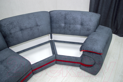 Диван угловой Петрамебель Браво левый (брабус 17 темно-серый велюр/красный велюр)