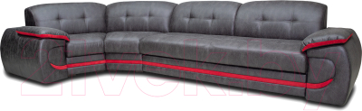 Диван угловой Петрамебель Браво правый (вестерн 09 темно-серый иск. замша/красный велюр) - фото